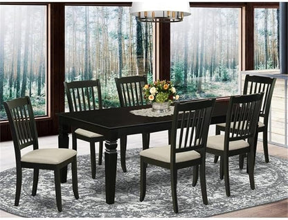 East West Furniture LGDA7-BLK-C 7 Piece Modern Dining Table Set Consist of a Rectangle Wooden Table with Butterfly Leaf and 6 Linen Fabric Kitchen Dining Chairs, 42x84 Inch, Black