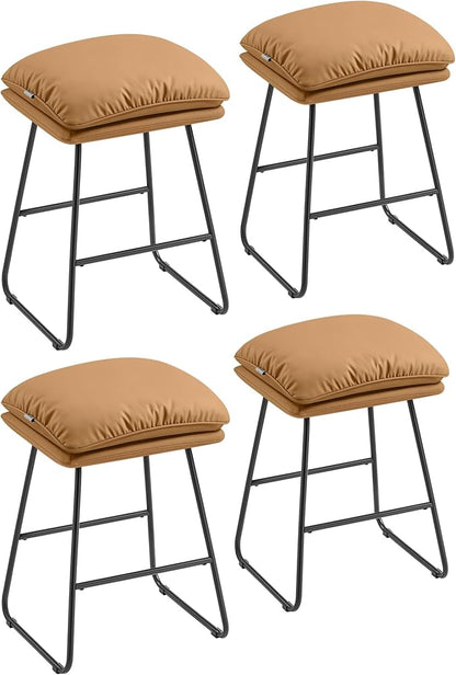 VASAGLE Bar Stools Set of 4, Counter Height Bar Stools, Leather Counter Stools Barstools with Soft Cushion and Metal Sled Legs, 25.6 Inches Bar Height Bar Chairs for Kitchen Island, Caramel Brown