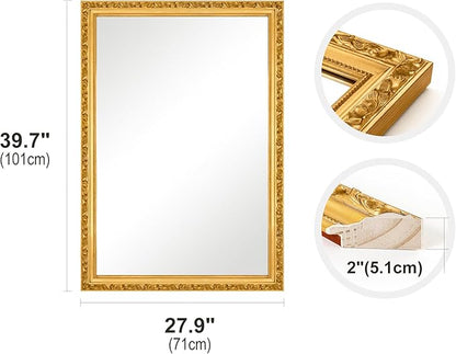 Gold Vintage Mirror, Traditional Antique Wall Mirrors with Ornate Gold Frame, Bathroom Decorative Mirrors for Wall Decor, 39.7'' x 27.9''