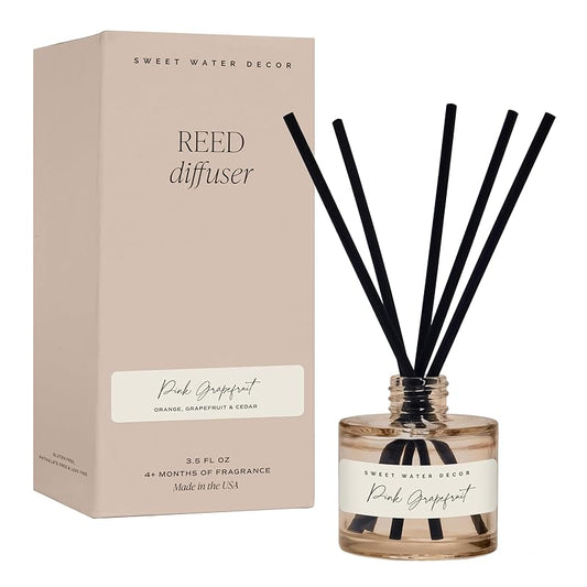 Sweet Water Decor Pink Grapefruit Reed Diffuser – Room Decor Aesthetic with Long-Lasting Premium Fragrance of Grapefruit, Orange, Strawberry, Jasmine, and Cedar for 4 Months – Ideal for Home Decor