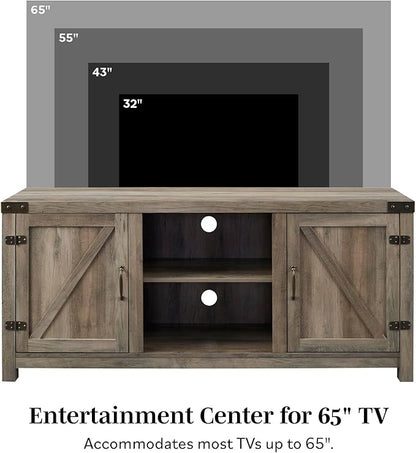 Walker Edison Georgetown Modern Farmhouse Double Barn Door TV Stand for TVs up to 65 Inches, 58 Inch, Rustic Oak