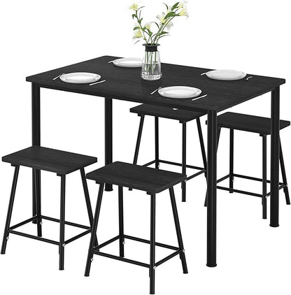 VECELO Kitchen Table and Chairs for 4, Dining Room Set with Chairs/Stools, Heavy-Duty Metal Frame with Wooden Tabletop for Small Spaces, Easy Assembly, Elegant Black