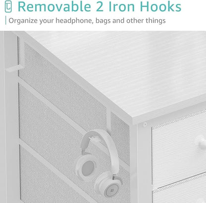 Lufeiya White Computer Desk with Fabric Drawers & Storage Shelves, 63 Inch Study Work Writing Desk for Home Office Bedroom, Simple Modern Cute PC Desks Table, White