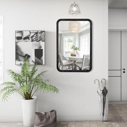 WallBeyond Wood Bathroom Mirror for Wall 20x30 Inch Wooden Frame Rectangle Mirror for Farmhouse Bathroom Vanity Wall Mounted Decorative Mirror (Horizontal/Vertical Black)