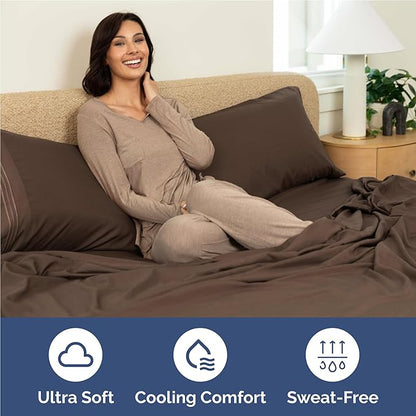 Full Size 4 Piece Sheet Set - Comfy Breathable & Cooling Bed Sheets Set - Hotel Luxury Bedding for Women, Men, Kids, Teens, Boys & Girls - Deep Pockets, Ultra-Soft and Wrinkle Free - Oeko-Tex - Brown