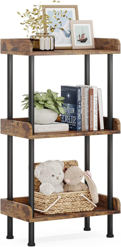 Hosfais Bookshelf Small Book Shelf, 3 Tier Wood Bookcase Industrial Bookshelf Metal Standing Book Shelves Display Book Rack for Living Room Bedroom Home Office (Rustic Brown)