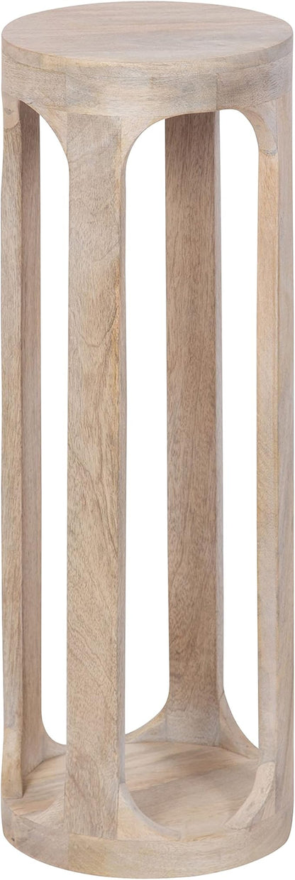 Kate and Laurel Dahl Coastal Wooden Round Drink Table; 8 x 23; Whitewash; Boho Circle Wood Accent Pedestal Table for Living Room Plant Stand or Small Bedroom Nightstand