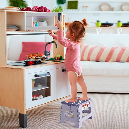 ACSTEP 9 Inch Folding Step Stool 300 LB Capacity Plastic Foldable Step Stools for Kids and Adults, Folding Stool Suitable for Kitchen, Stepping Stool with Handle Bicolor Purple Small Step Stool 1PC