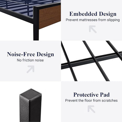 Allewie Full Size Platform Bed Frame with Wooden Headboard and Footboard, Heavy Duty 12 Metal Slats Support, No Box Spring Needed, Under-Bed Storage, Noise Free, Easy Assembly, Walnut
