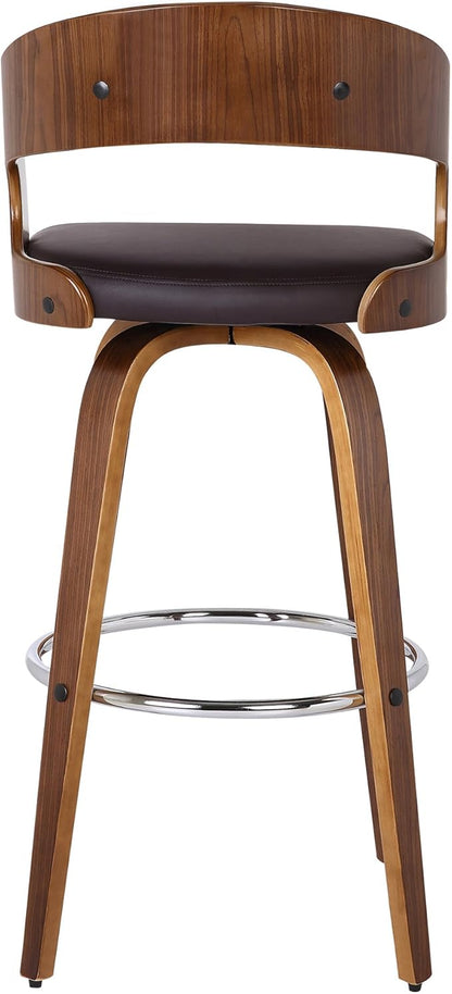 Armen Living Shelly 26" Counter Height Swivel Brown Faux Leather and Walnut Wood Bar Stool - Set of 3