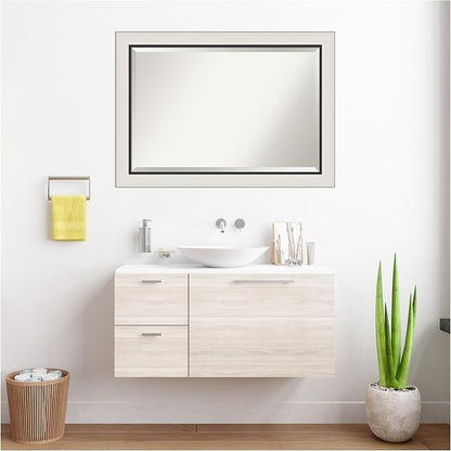 Amanti Art Silver Bathroom Mirror for Over Sink, 30x42 Ellie Silver Black Rectangle Vanity Mirror, Large Modern Contemporary Frame, Hangs Horizonally and Vertically, Bathroom Wall Decor, Beveled Edge