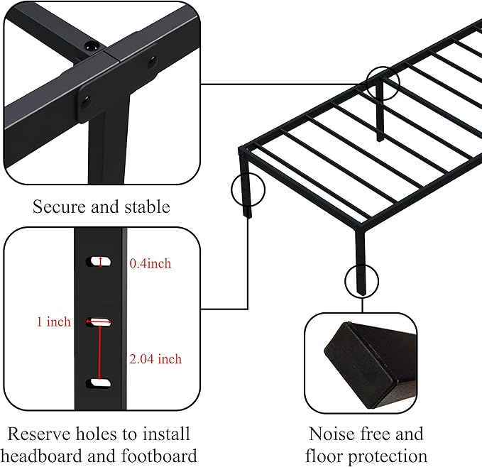Twin XL Bed Frame No Box Spring Needed, 14 Inch Heavy Duty Metal Platform Bed Frame Twin XL Size with Storage, 2500lbs Steel Slats Support, Easy Assembly, Black