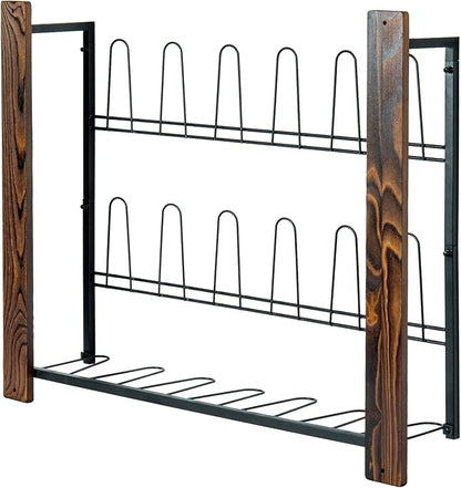 MyGift Premium Black Metal Hanging Wall Shoe Rack for Walk in Closet, Mudroom and Entryway, Wall Mounted Space Saving Boot and Shoe Rack Organizer, Holds 9 Pairs (Solid Wood, 9 Pairs)