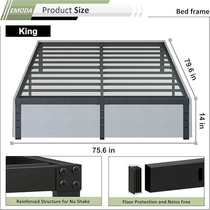 EMODA 14 Inch King Bed Frame with Fabric Cover, Heavy Duty Metal King Platform Bed Frame No Box Spring Needed, Noise Free, Easy Assembly