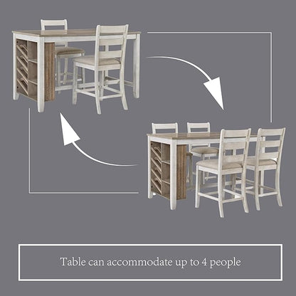 Signature Design by Ashley Skempton Farmhouse 36" Counter Height Dining Table with Storage & Wine Rack, Whitewash