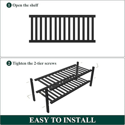 Smiry Shoe Rack, 2 Tier Thick Bamboo Shoe Organizer, Stackable Free Standing Wooden Shoe Storage Shelf for Closet, Entryway, Front Door Entrance, Black