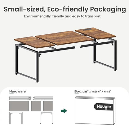 Huuger 63 x 31.5 inch Desk with Power Outlets & USB-C, 1.2 Inch Thicker Desktop, Robust Metal Tubes, Deep Computer Desk, Heavy Duty Office Desk, for Home Office, Rustic Brown