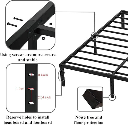 Queen Bed Frame No Box Spring Needed, 14 Inch Heavy Duty Metal Platform Bed Frame Queen Size, 1200lbs Steel Slats Support, Easy Assembly, Black