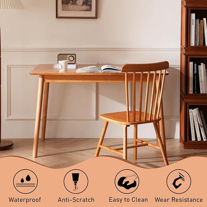 BAKEVE Dining Table for 4-6 Person- 47.2'' Solid Wood Kitchen Table, Mid Century Modern Desk, Farmhouse Rectangular Dining Room Table for Living Room, Office, Kitchen and Study (Cherry)
