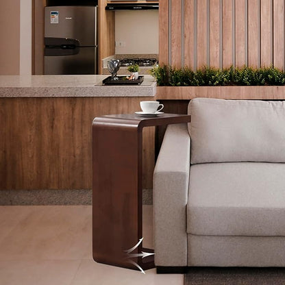 C Shaped End Table 24.4in High, Solid Wood C Side Table for Couch Sofa and Bed, Sofa Tables That Slide Under for Space Saving, Small Snack C Tables for Living Room Bedroom (H 24.4″ - Brown, 1)