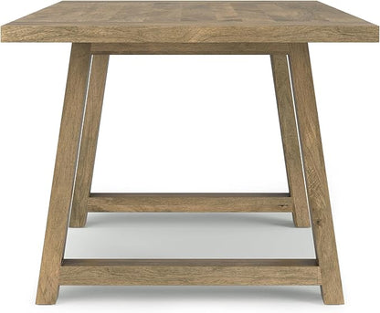 SIMPLIHOME Whitley Dining Table - 72 inch Wide Solid Mango Rectangular Kitchen Table with Trestle Base in Grey Wash, Modern Farmhouse Style for Dining Room or Family Room, Seats 6