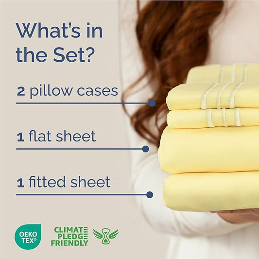 Full Size 4 Piece Sheet Set - Comfy Breathable & Cooling Bed Sheets Set - Hotel Luxury Bedding for Women, Men, Kids, Teens, Boys & Girls - Deep Pockets, Ultra-Soft, Wrinkle Free - Oeko-Tex - Yellow