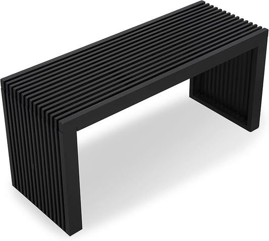 Bamboo Natural 36 inch Wooden Bench, Small Wood Benches for Entryway, Living & Dining Room, Kitchen, Bedroom, Bathroom, Hallway, Front Door, For Indoor & Outdoor Patio Use, Mid Century Modern Decor