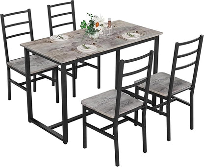 Ball & Cast Dining Table Set with Long Table and 4 Chairs,5-Piece Living Room Furniture W/ 47" Rectangle Kitchen Table & Backrest Chair,for Small Space,Apartment,Dining Room,Gray