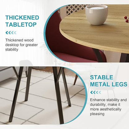35" Round Dining Table for 4, Modern Small Circle Dinner Table Farmhouse Round Kitchen Tables with Metal Legs for Dining Room, Kitchen, Living Room, Light Brown & Black