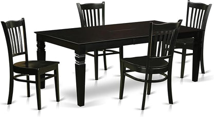 East West Furniture LGGR5-BLK-W 5 Piece Dining Room Furniture Set Includes a Rectangle Kitchen Table with Butterfly Leaf and 4 Dining Chairs, 42x84 Inch, Black