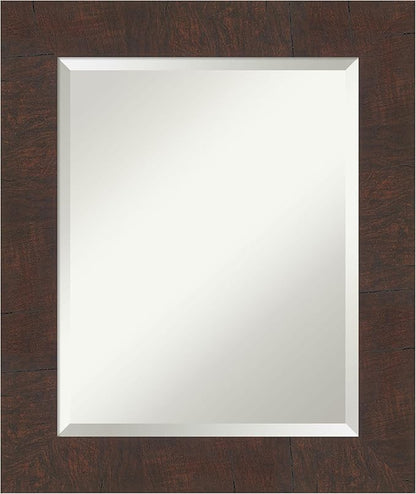 Amanti Art Brown Wall Mirror 25x21 Wildwood Brown Rectangle Bathroom Mirror for Wall Decor Living Room, Small Rustic Farmhouse Frame, Hangs Horizonally and Vertically, Bathroom Decor, Beveled Edge