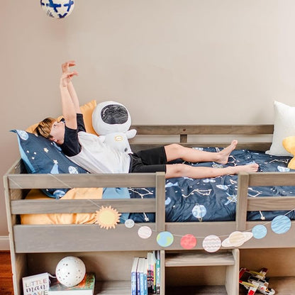 Max & Lily Modern Farmhouse Low Loft Bed, Twin Bed Frame for Kids with 2 Bookcases, Driftwood