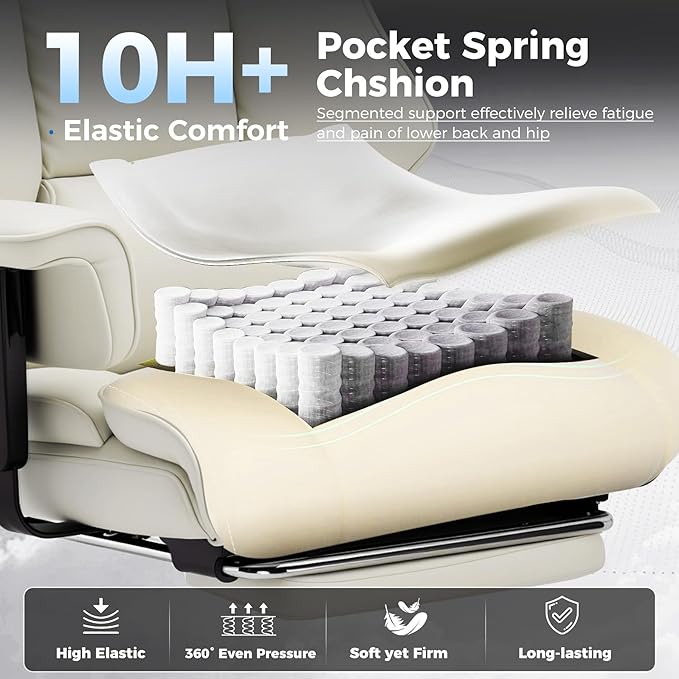 GTRACING Big and Tall Gaming Chair 400lbs Heavy Duty Office Chair with Foot Rest & Ergonomic Pocket Spring Cushion, High Back Lumbar Support for Lower Back Pain Relief, Beige