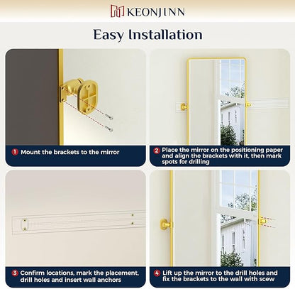 Keonjinn 24 x 36 Inch Pivot Mirror Bathroom, Gold Tilt Mirror Bathroom for Wall, Brushed Gold Beveled Pivot Rectangle Mirrors for Over Sink, Modern Metal Framed Vanity Mirrors, Horizontal/Vertical