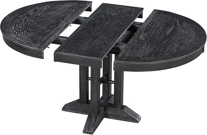 ERYE Mid-Century Modern Functional Extendable Wooden Round Dining Table with 14" Adjustable Leaf and Pillar-Trestle Legs, Wood Oval Dining Table