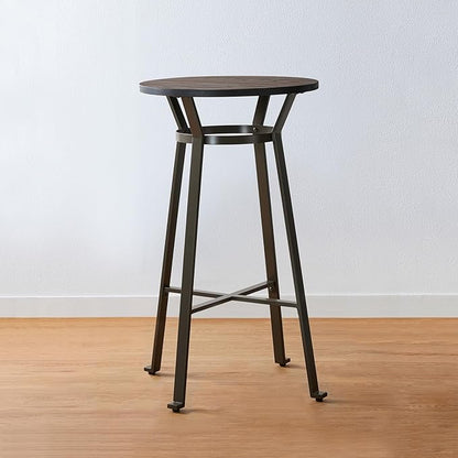 Glitzhome 41.25" H Rustic Steel Bar Table Round Solid Elm Wood Top Dining Room Pub Table Bistro Table
