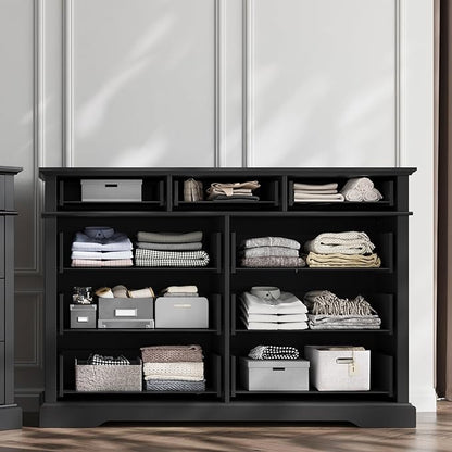LINSY HOME 9 Drawers Dresser for Bedroom, 54" Wide Wooden Storage Chest with Antique Handles, Modern Farmhouse Large Dresser TV Stand, Chest of Drawers for Closet, Living Room, Hallway, Black