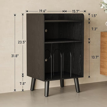 Record Player Stand, Turntable Stand with Record Storage and Charging Station & USB Ports, Record Player Table with Metal Divider, Record Stand Up to 120 Albums for Living Room, Bedroom Black