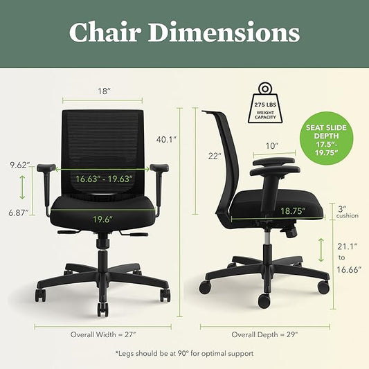 HON Convergence Ergonomic Office Chair, Breathable Back Support Mesh, Adjustable Arms, Computer Chair with Lumbar Support, Rolling Swivel Wheels, Comfortable Synchro-Tilt Recline, Fabric, Peacock