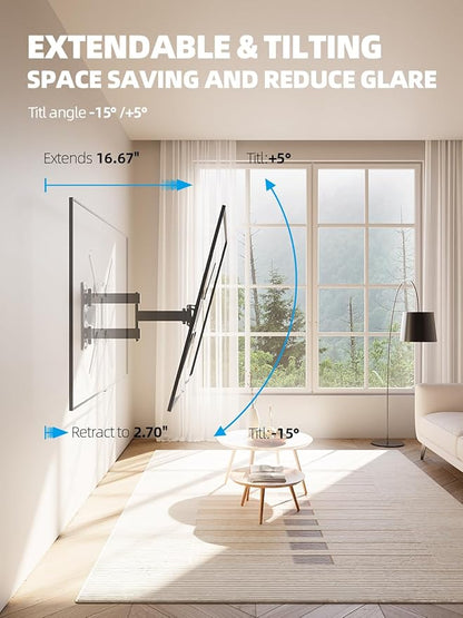 UL Listed Full Motion TV Wall Mount for 26-60 Inch TV Mounts Up to 77 lbs, Max VESA 400x400mm, Wall Mount TV Bracket with Swivel, Tilting, Leveling Adjust & Extendable Arm