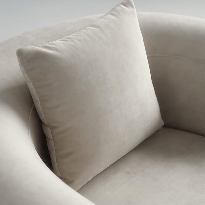 Acanva Luxury Modern Tight Curved Back Velvet Sofa, Minimalist Style Comfy Couch for Living Room Apartment Reception Space, Cream Single Chair Set of 2