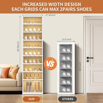 9 Tier Foldable Shoe Rack Organizer for Closet 18-36Pairs Plastic Collapsible Shoe Racks Shelf Stackable Clear Folding Shoes Storage boxes for Small Spaces Narrow Shoe Storage Cabinet