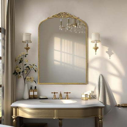 AIXI HOME Vintage Gold Arched Mirror 24"x36", Traditional Arendahl Antique Mirror with Ornate Metal Frame, Baroque Wall Mounted Mirrors for Entryway/Bathroom/Living Room/Hallway/Bedroom