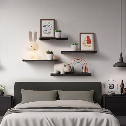 BAYKA Wall Shelves for Bedroom Decor, Floating Shelves for Wall Storage, Display Mounted Rustic Wood Shelf for Books,Plants,Corner Shelves for Bathroom,Kitchen,Living Room(Set of 4)