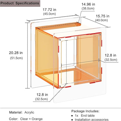 Acrylic End Table, Side Table Nightstand with Open Storage Shelf, 2-Tier Bedside Table Home Decor Display for Bedroom, Living Room, Office (1, Orange)