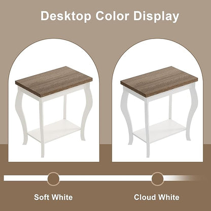 ChooChoo End Tables Living Room, Side Tables Living Room with Curved Legs and Storage Shelf, Small End Tables for Small Spaces, Soft White