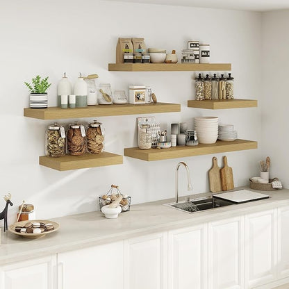 12" Deep Oak Floating Shelves,Over Toilet Long Wall Mounted Modern Farmhouse 36 inches,Wall Shelves with Invisible Brackets for Bedroom, Bathroom, Living Room, Kitchen, Set of 1