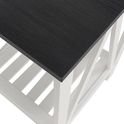 Farmhouse Square End Table, Accent Side Table with Slats Design, Sofa Side Table with Sturdy Frame for Living Room, Oak Black