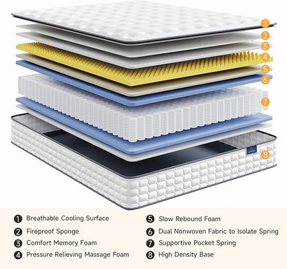 Vesgantti Twin Mattress, 12 Inch Hybrid Twin Size Mattress in a Box, Single Bed Pillow Top Mattresses, Foam and Pocket Coils Innerspring Mattresses, Pressure Relief, Medium Firm Feel