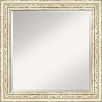 Amanti Art White Bathroom Mirror for Over Sink, 25x25 Country White Wash Square Vanity Mirror, Medium Country Rustic Wood Frame, Hangs Horizonally and Vertically, Bathroom Wall Decor, Beveled Edge